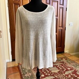 Eileen Fisher Women's Cream Organic Linen Long Sleeve Scoop Neck Sweater Size M
